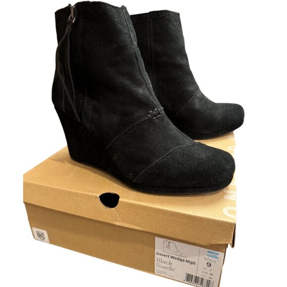Toms Desert Wedge High Black Suede Size 9 - Picture 2 of 10